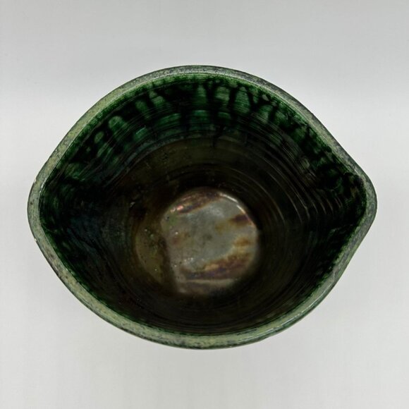 Vintage Raku Pottery Planter Vase Signed St John 99 Black Green Abstract Seaweed - Picture 6 of 10